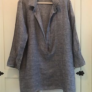 CP Shades blue chambray open collar tunic L